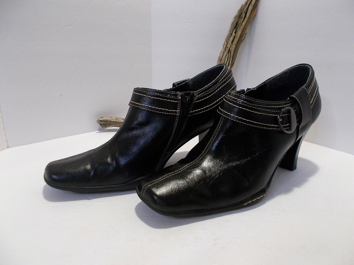 Aerology Black Leather Women's Zippered Pump Shoe Size 9B w Strap