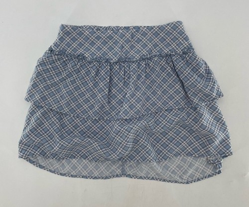 Abercrombie Kids Girl’s Blue Tiered Plaid Print Mini Skort Skirt Sz 9/10 - Picture 3 of 8