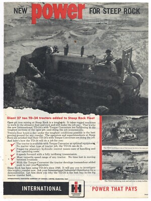 1954 IH International Harvester Ad: TD-24 Crawler Tractor at Steep Rock Mine