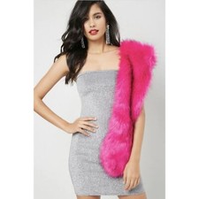 FOREVER 21 Metallic Tube Mini Strapless Dress Size M Silver Glitter Sparkle