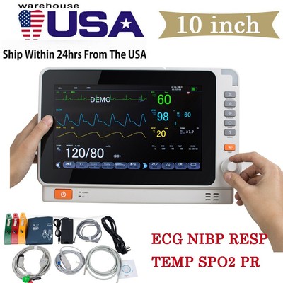 Portable 10 ICU CCU Multi Parameter Patient Monitor ECG NIBP RESP TEMP SPO2 PR 