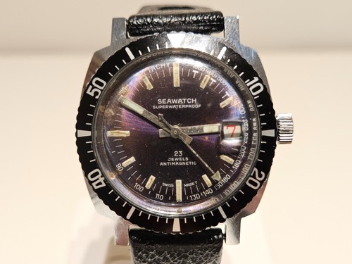 VINTAGE RARE NICE DIVER STYLE MEN'S SWISS MECHANICAL WATCH "SEAWATCH" 23 JEWELS