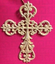 Metal Cast Iron Hanging Wall Cross Decor Cream Off White Distressed Finish