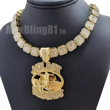 Gold Plated No Limit Records Pendant & 16" 18" 20" Iced Baguette Chain Necklace