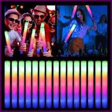 15/30 LED Glow Sticks Bulk Colorful RGB Foam Stick Cheer Tube Dark Light Party