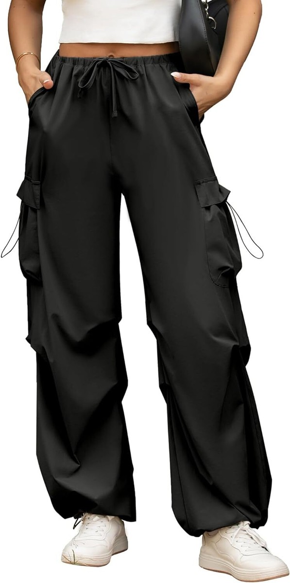【BAON】Chelibi Banding String Parachute Wide Cargo Pants Cargo Pants for Women Baggy Parachute Pants Wide Leg