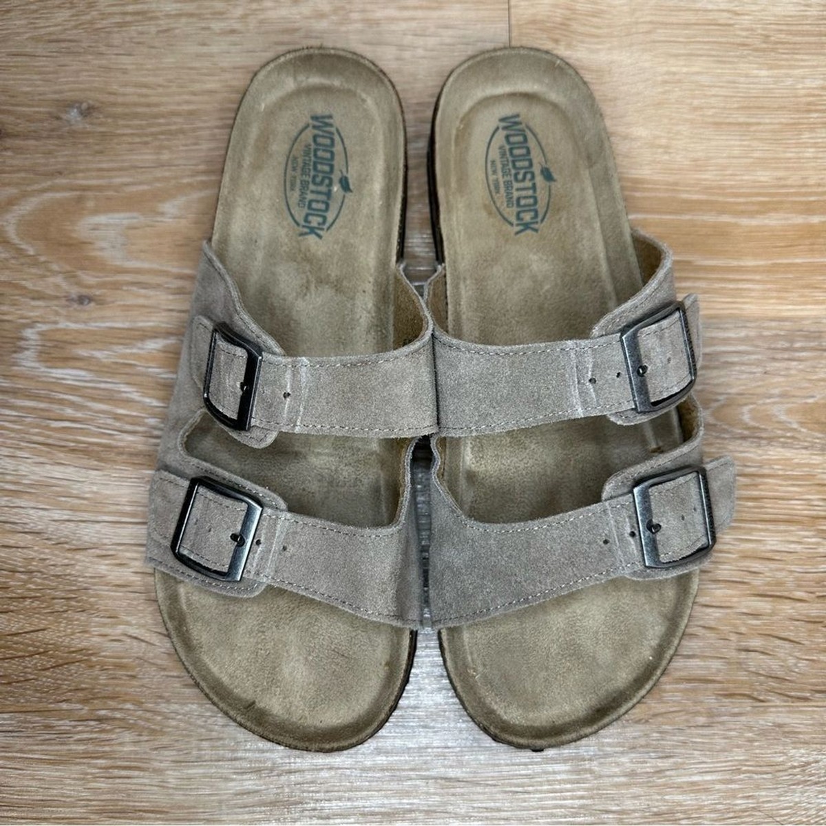 Woodstock Bert Leather Corkbed Men\'s Slide Sandals, Size 8 Woodstock Vintage Brand Bert Sandals Mens Size 8 M Gray  main image 2