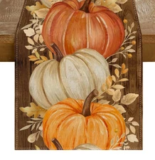 Best RABUSOFA Fall Table Runner 13x72 Inch Pumpkins Golden Maple Leaves Seasonal