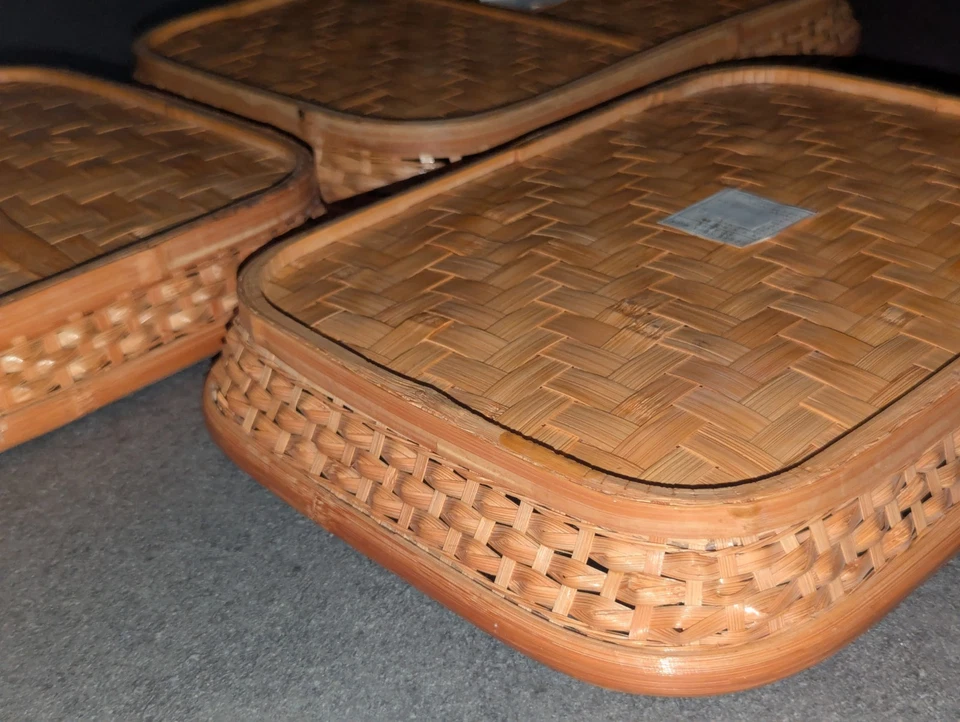 Vintage Nest Of 3 Bamboo Serving Trays Boho Retro  - Image 4 of 4