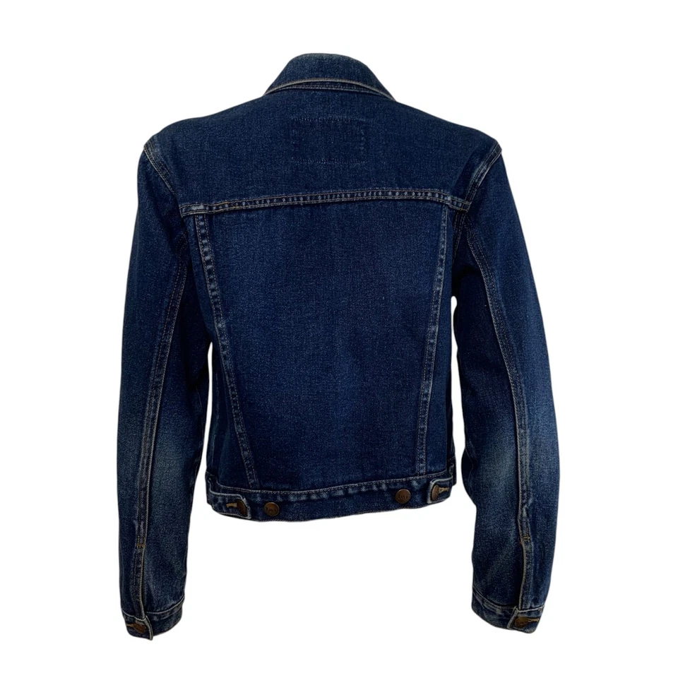 LEI Trucker Jean Jacket Size M Dark Wash Distressed Vintage Blue 100% Cotton Y2K - Image 3 of 4