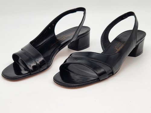 Salvatore Ferragamo Boutique Sling Back Patent Leather Sandals Size 8 AA - Picture 2 of 9