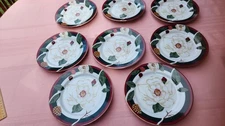 Tienshan Magnolia Flower Salad Plates 8" Red White Set of 8