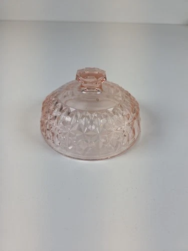 Vintage Jeanette Glass Buttons & Bows Pink Holiday Butter Dish Lid Only