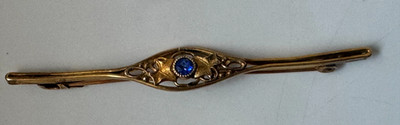 Biedermeier Brosche von Oria  mit blauem Turmalin -Bronze um 1900 - Länge 7,5 cm