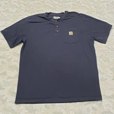 Carhartt Shirt Mens XL Blue Pockets Henley Short Sleeve Workwear