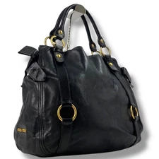 MIU MIU Archive Leather Handbag Tote Bag Black Vintage Shoulder Japan F/S USED