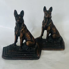 Vintage Cast Iron Belgian Malinois German Shepherd Bookends Dogs Bronze Finish