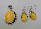 Yellow Amber Sterling Silver Pendant and Earring Set — photo 1