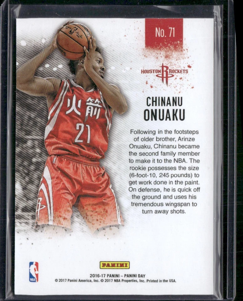 2016-17 Panini Day #71 Chinanu Onuaku Thick #/50 - Image 2 of 2