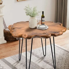 27.5 Inch Live Edge Side Table, Wood Freeform Small End Table with Waterproof...