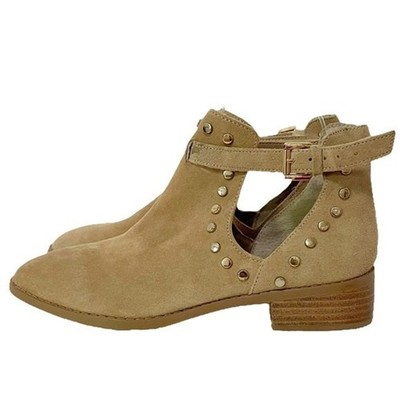 Carlos Santana Blake Sand Tan Suede Studded Boho Cut-Out Ankle Bootie Size 8.5