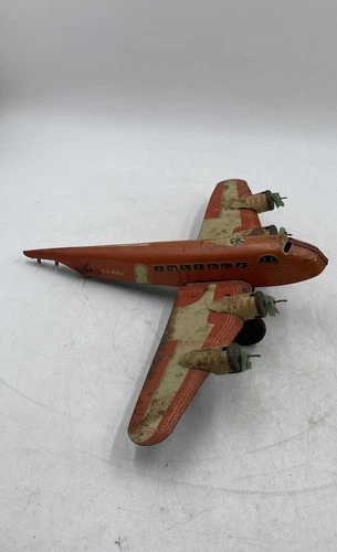 Vintage Marx U.S. Mail Tin Lithographed Wind-Up Biplane Airplane Toy