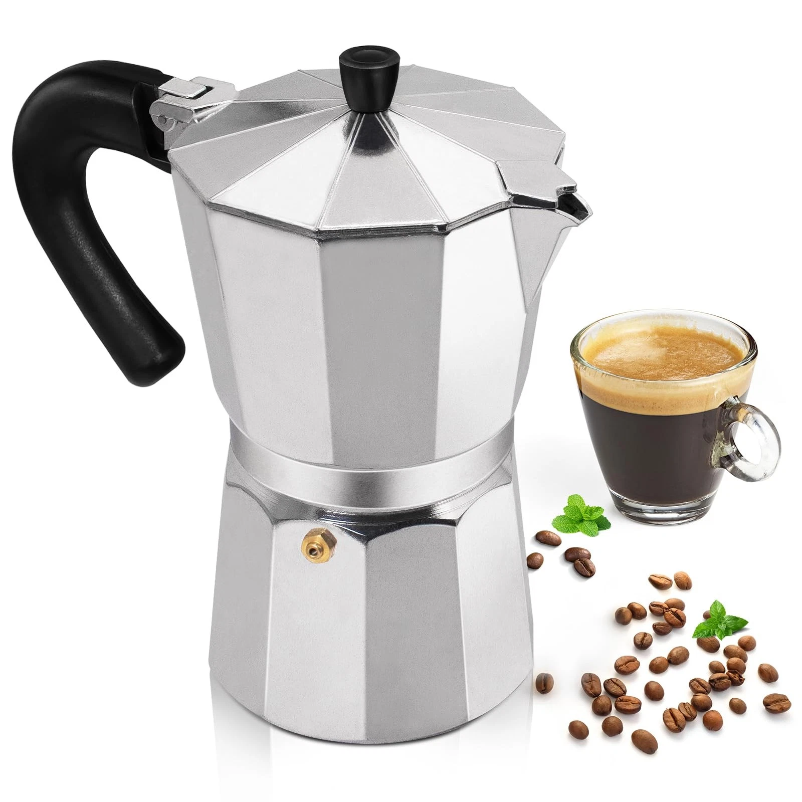 Aluminum 3 Cup 150ml Moka Pot Express Coffee Maker Stovetop 3 Cup, Silver