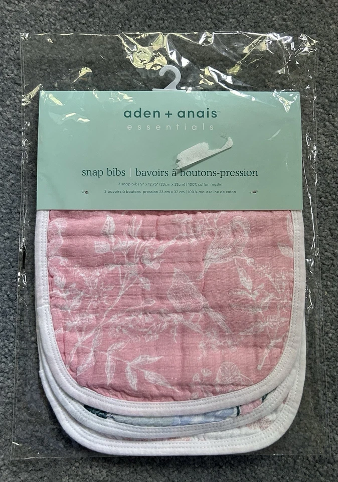 Paquete de 3 baberos a presión de muselina de algodón Aden Anais 9x13 pulgadas Foto 4 de 4