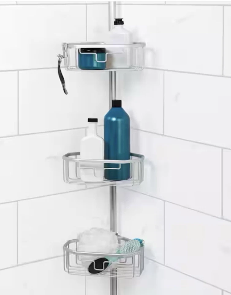 Carrito de ducha Zenna Home NeverRust aluminio poste de tensión esquina en cromo satinado Foto 3 de 4