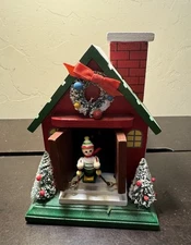 Vintage Christmas Bavarian Ski House Wood Music Box We Wish You Merry Xmas Works