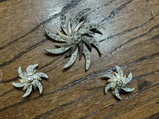 Vtg Sarah Coventry Rhinestone Evening Comet Starburst Brooch/Earrings Set signed