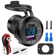 Quick Charge 3.0 Dual USB Car Charger Socket with LED Voltmeter and ON Off Sw...