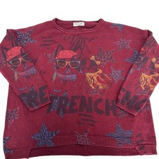Womens MU.YAN French Bulldog Print Knit Sweater Pullover Graphic Top OversizedL