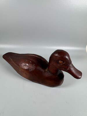VTG RARE Hand Carved Wooden Duck 8    Signed Hinder-King Stratholl   Glass Eyes