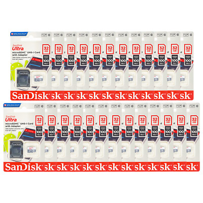 SanDisk Ultra 32GB UHS-I C10 Micro SD Card W/Adapter 100Mb/s Pack of 25 By Lot
