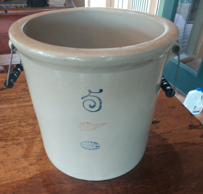 Vintage 5 Gallon Red Wing Stoneware Crock, Bail Handles