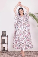 Women Boho Gift Beach Wear Long Caftan Dress Floral Printed Kimono Cotton Kaftan