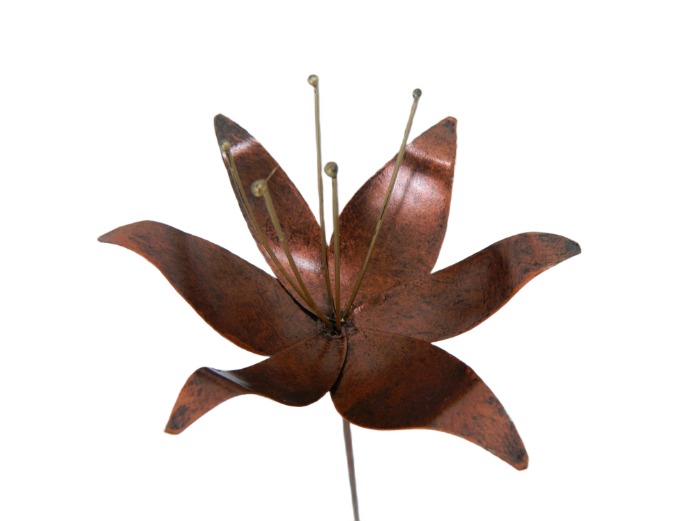 Metal Lily Flower Garden Ornament Set of 3 Lilies on 100cm stick Bronze Colour eBay