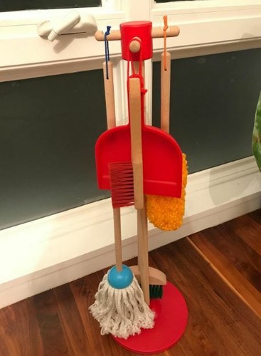 Kids Kitchen Cleaning Play Set Broom and Dust Pan Mop with Holding Rack Learning - Picture 3 of 3