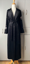 Oscar de la Renta Pink Label Black Velvet Velour Robe Medium Embroidered Floral
