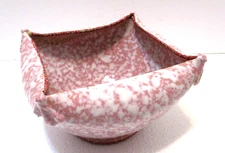 Vintage Italian Pink White Spatterware Squared Off Round Bowl Planter