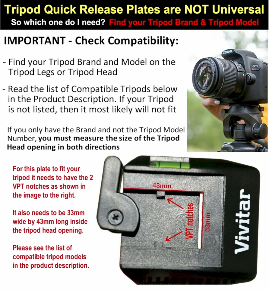 Quick Release Plate for Vivitar VPT-360 Tripod model 654830 hard to find VPT360 - Image 2 of 4