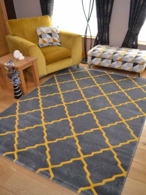 Yellow Grey Ochre Trellis Modern Small Extra Large Big Floor Carpet Rugs Cheap Ebay