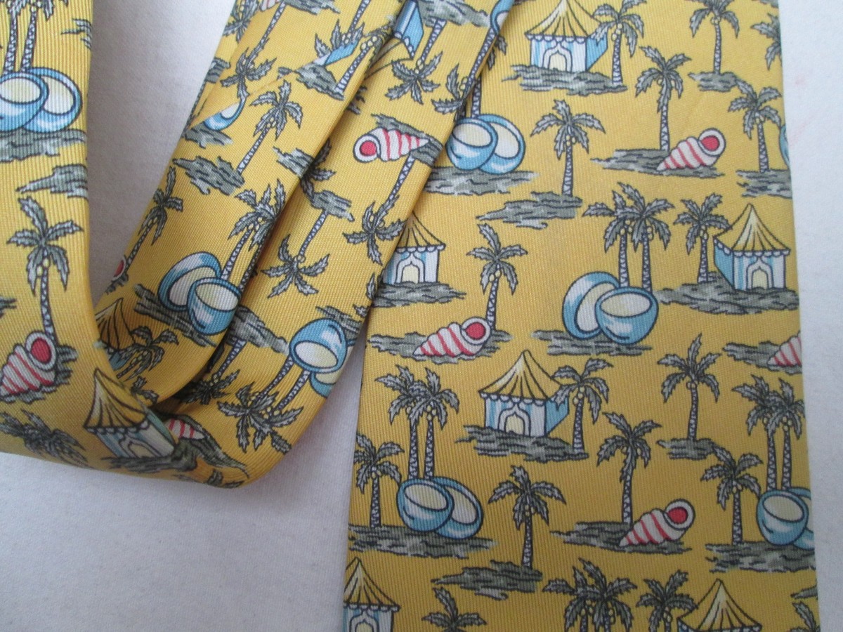 Cravate Hermès Vintage 100% Soie - Longueur 150 Cm, Largeur 9 Cm, Couleur Jaune, Avec Sa Boîte D'origine
