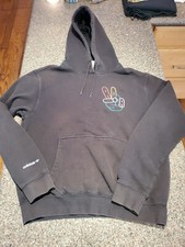 Adidas Peace Sign Black Hoodie Pullover Jumper Fleece Men's Medium EUC Very Cool