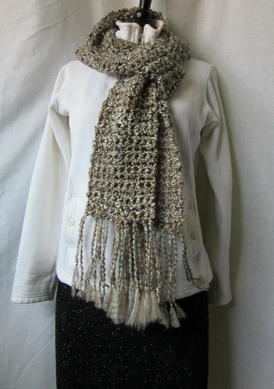 Brown Scarf 87x5 Long Chunky Handmade Crochet Hand Knit Men Women Warm Soft NWT