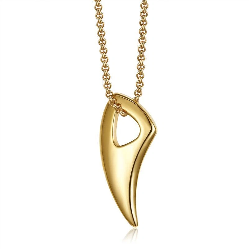 Colgante estilo dientes de lobo de acero inoxidable con collar de cuerda de cuero regalo para adolescentes Foto 3 de 4