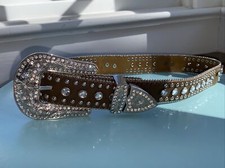 GirlsNoCona Crystal Studded Running Horse Belt 25 Waist Cowgirl Rhinestone Brown