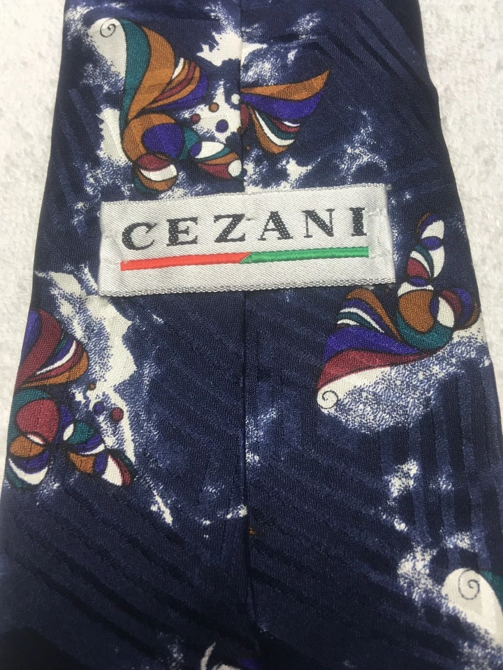 CORBATA CEZANI HOMBRE AZUL MARINO CON NARANJA MORADO VERDE ROJO BLANCO MARRÓN 3,75 X 58 Foto 4 de 4