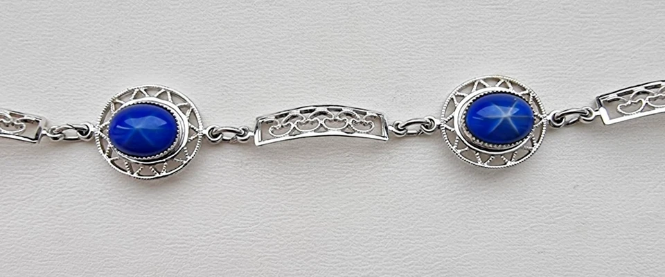 PULSERA FILIGRANA ZAFIRO ESTRELLA ORO BLANCO 14KT RELLENA GF OVALADA 10x8 mm 7,25" Foto 4 de 4